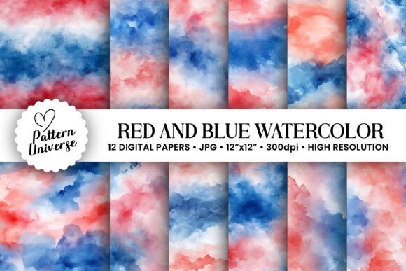 American Red Blue Watercolor Pattern