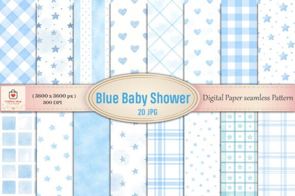 Blue Baby Shower Digital Paper Bundle