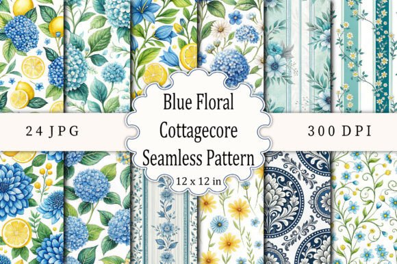 Blue Floral Cottagecore Seamless Pattern