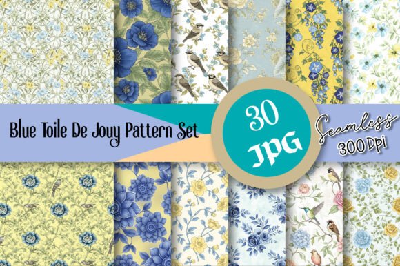 Blue Toile De Jouy Pattern Set