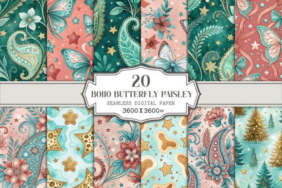Boho Butterfly Paisley Seamless Pattern
