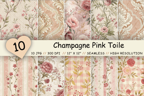 Champagne Pink Toile Digital Paper Pack