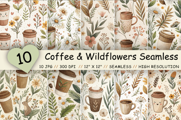 Coffee Wildflowers Seamless Pattern