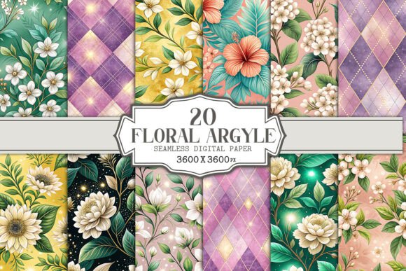 Floral Argyle Seamless Pattern Bundle