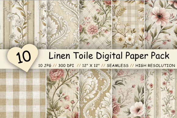 Linen Toile Digital Paper Pack, Vintage: A Timeless Addition to Your Creative Projects