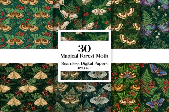 Magical Forest Moth Seamless Pattern