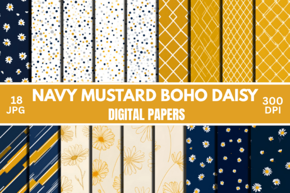 Navy Mustard Daisy Digital Paper: A Versatile Creative Asset for Designers and Crafters