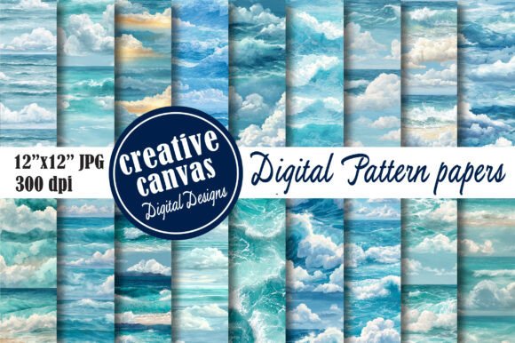 Ocean Clouds Digital Paper Bundle: Elevate Your Creative Projects with Coastal Elegance