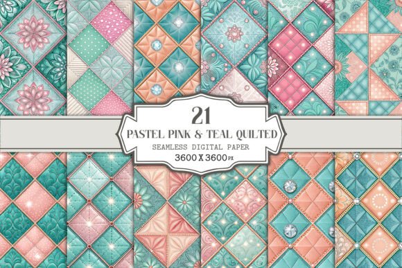 Pastel Pink Teal Quilted Seamless
