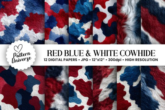 Red Blue White Cowhide Digital Paper
