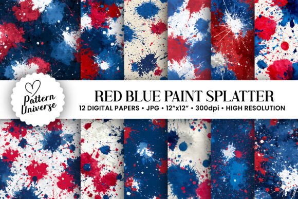 Red Blue White Paint Splatter Pattern for Creative Projects