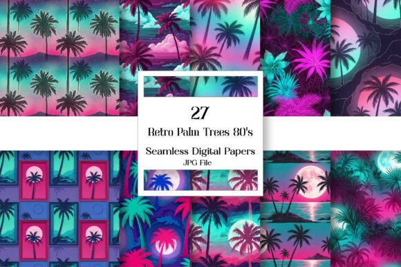 Retro Palm Trees 80s Digital Paper