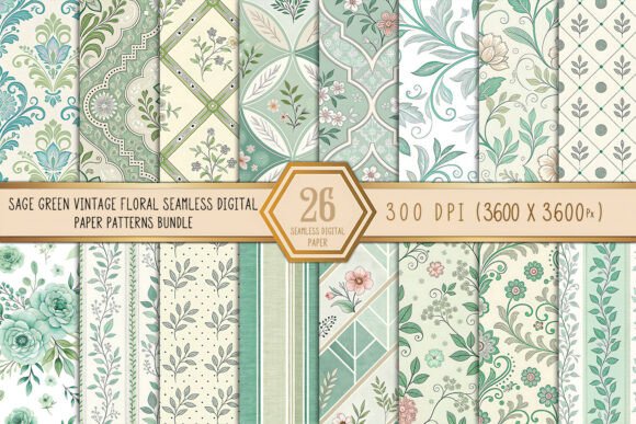 Sage Green Vintage Floral Digital Paper: A Timeless Addition to Your Creative Projects
