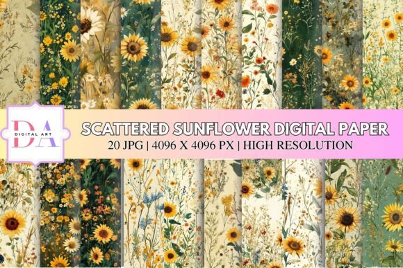 Scattered Sunflower Digital Paper