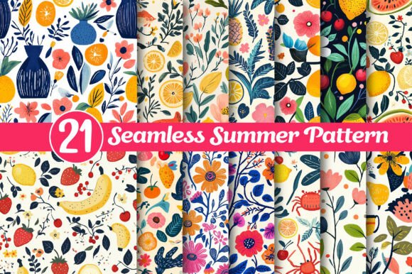 Seamless Botanical Summer Pattern: Add Vibrant Seasonal Charm to Your Creative Projects