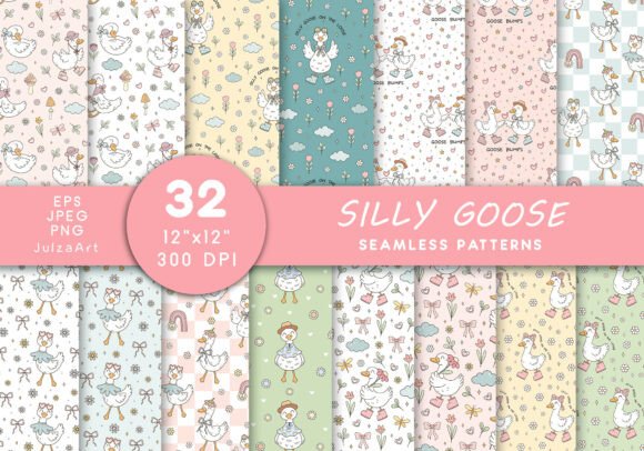 Silly Goose Seamless Pattern Set: A Creative Tool for Digital Design and Print Projects