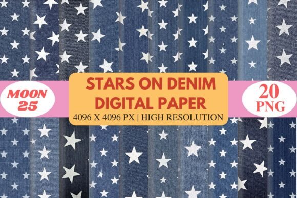 Stars on Denim Digital Paper