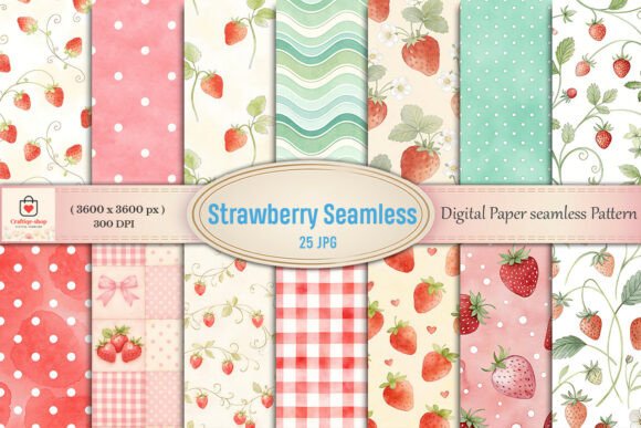 Strawberry Seamless Digital Paper Bundle