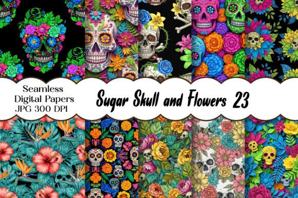 Sugar Skull and Flowers Digital Paper