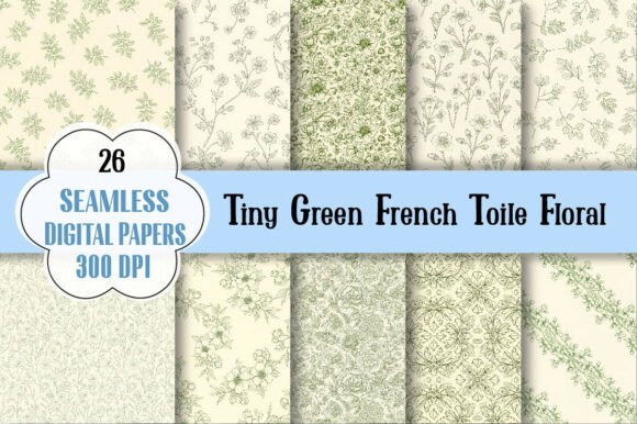 Tiny Green French Toile Floral Pattern